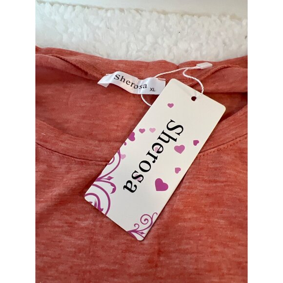 Sherosa Top 3/4 Length Sleeve Crewneck Basic Loose Fit Tunic shirt XL Coral NEW - Picture 4 of 6
